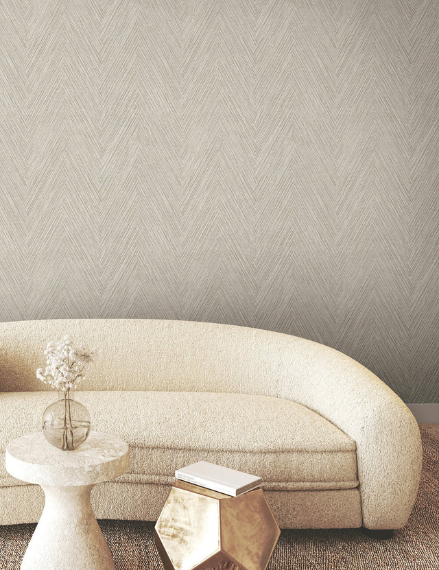 Thatched Chevron Linen Wallpaper with Metallic Raised Ink in Transitional Chevron Pattern - York FM1056