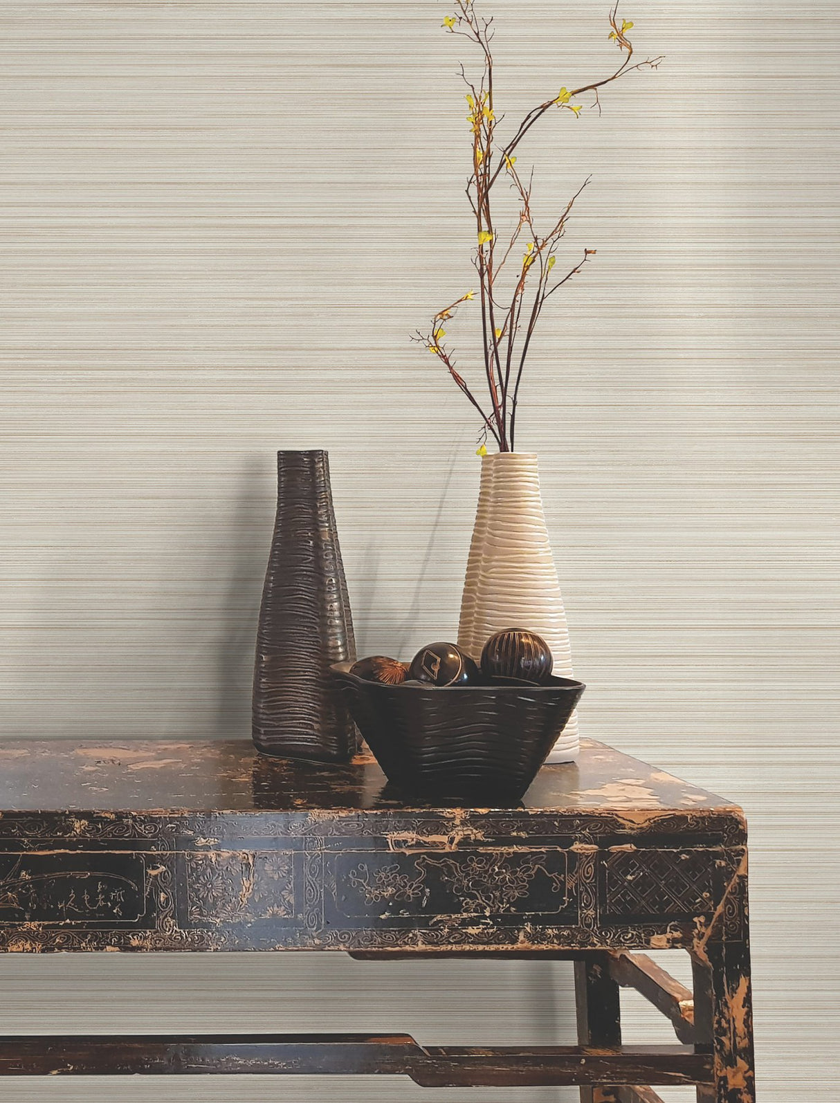 Alignment Terracotta Wallpaper with Traditional Stripes and Raised Ink Texture - York FM1072