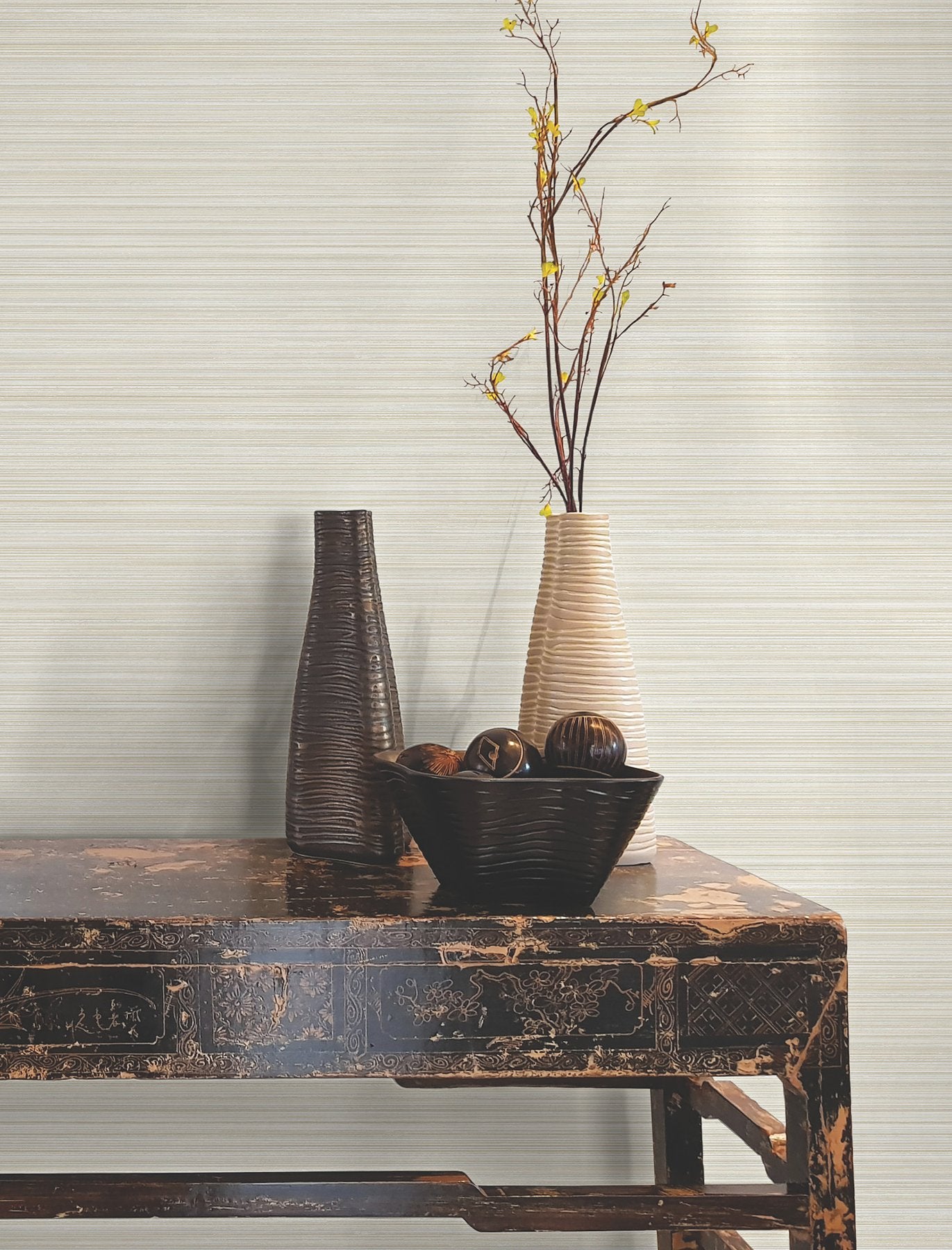 Alignment Warm Neutral Striped Wallpaper with Raised Ink Texture - York FM1073