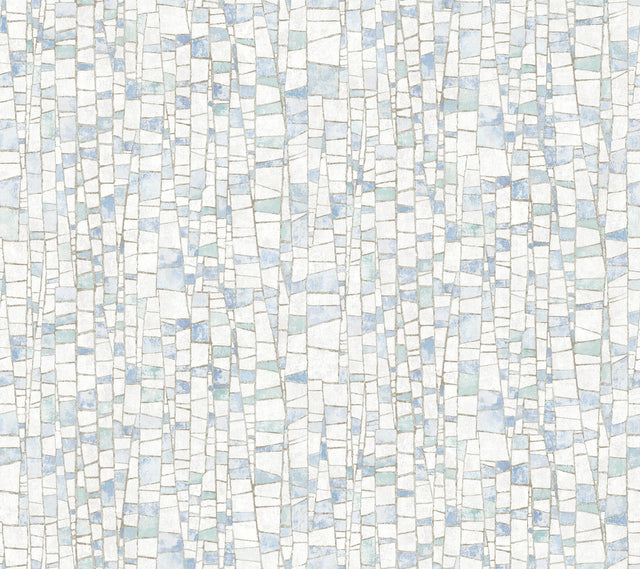 Kaleidoscopic Blue Geometric Modern Wallpaper with Metallic Raised Ink - York FM1081