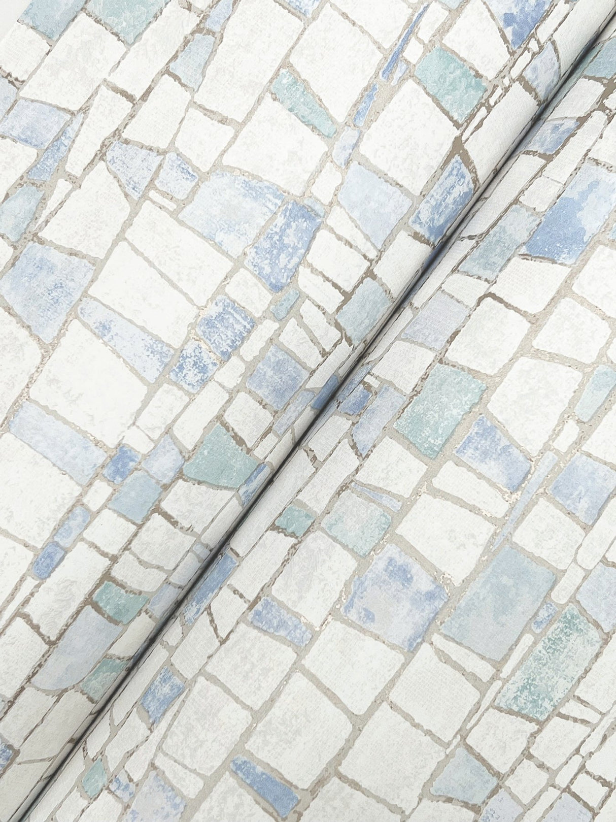 Kaleidoscopic Blue Geometric Modern Wallpaper with Metallic Raised Ink - York FM1081