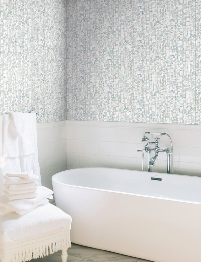 Kaleidoscopic Blue Geometric Modern Wallpaper with Metallic Raised Ink - York FM1081