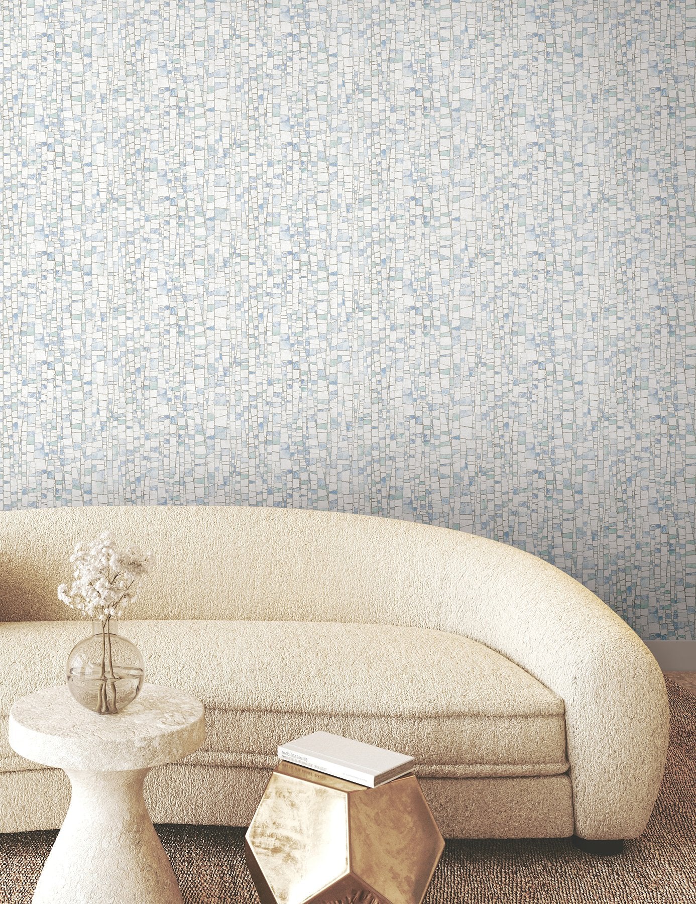 Kaleidoscopic Blue Geometric Modern Wallpaper with Metallic Raised Ink - York FM1081