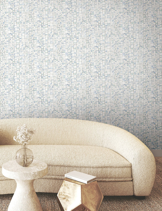 Kaleidoscopic Blue Geometric Modern Wallpaper with Metallic Raised Ink - York FM1081