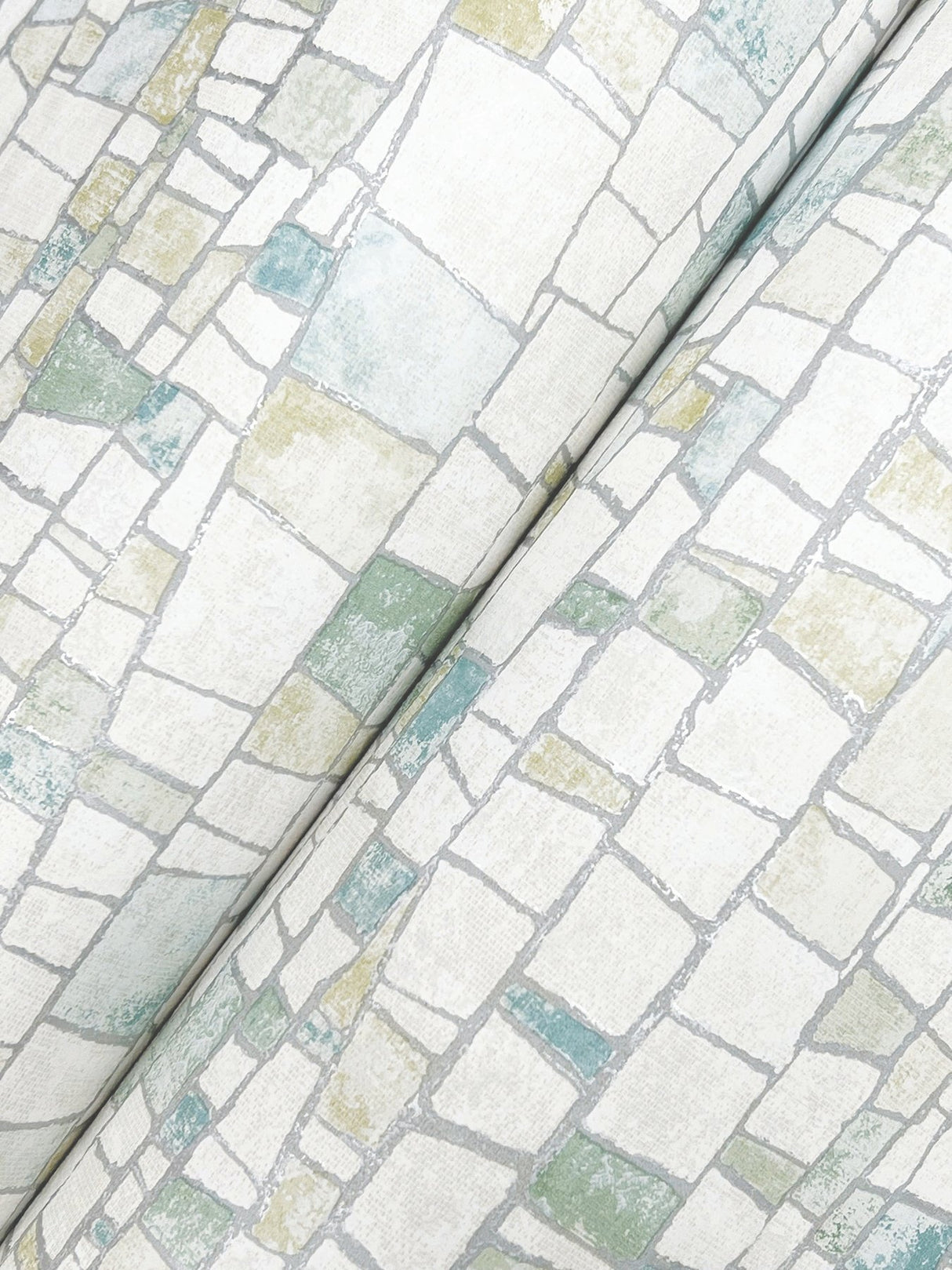 Kaleidoscopic Green Geometric Metallic Raised Ink Wallpaper - York FM1084