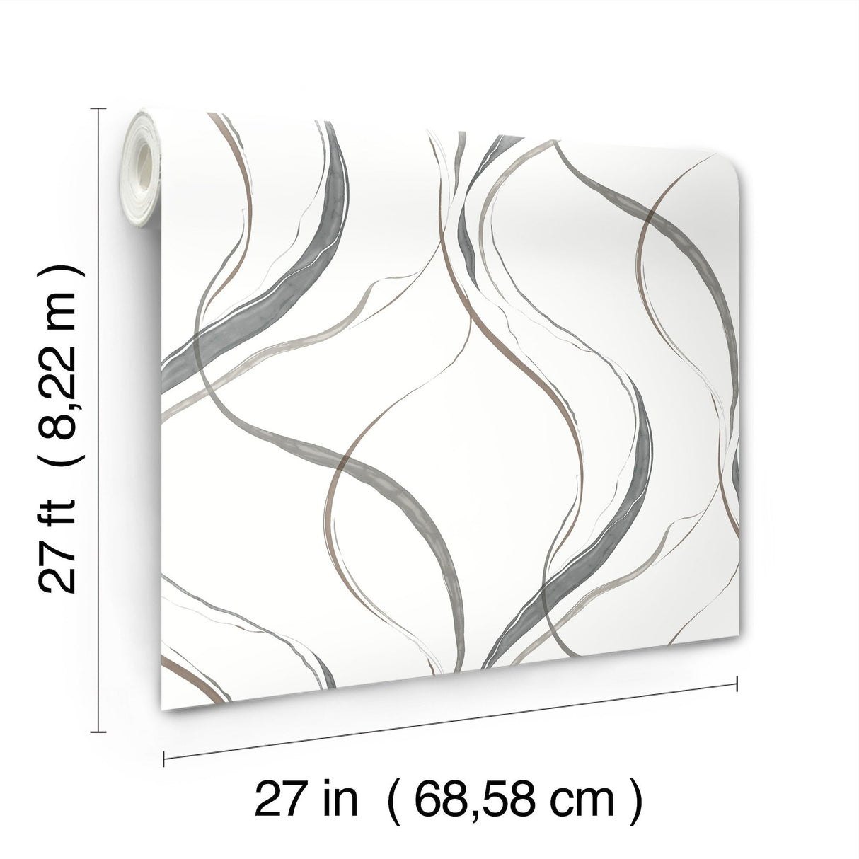 Ink Flow Black & Cocoa Wallpaper with Modern Organic Ribbon Pattern - York FM1092