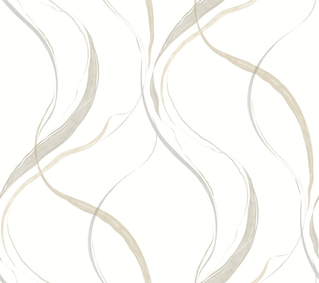 Ink Flow Neutral Wallpaper with Modern Organic Ribbon Pattern - York FM1093