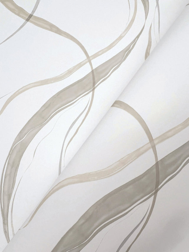 Ink Flow Neutral Wallpaper with Modern Organic Ribbon Pattern - York FM1093