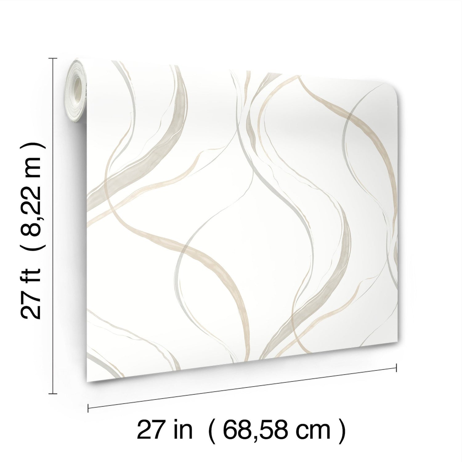 Ink Flow Neutral Wallpaper with Modern Organic Ribbon Pattern - York FM1093