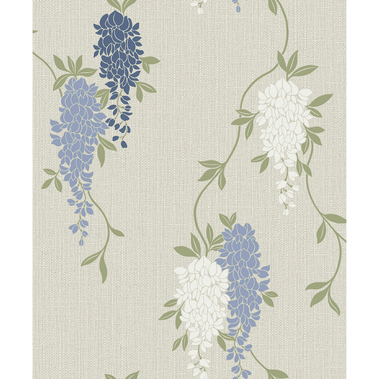 Fine Decor Aisla Blue Wisteria expanded vinyl wallpaper roll and room scene - FD43674