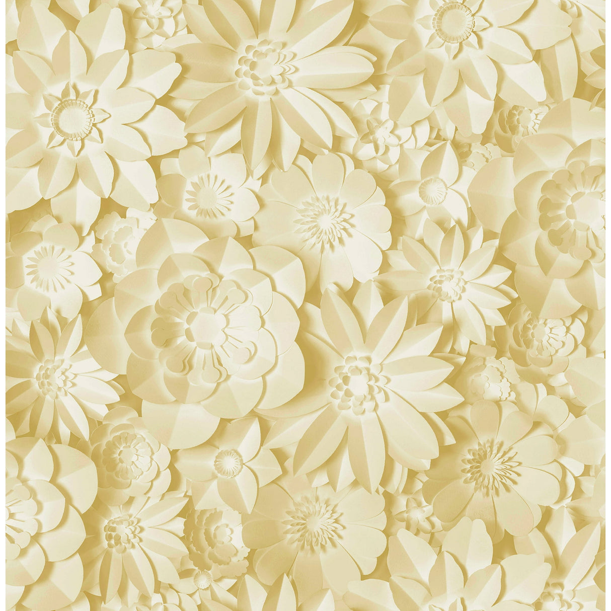 Dacre Yellow Floral Wallpaper by Fine Decor in a buttery yellow paper-collage flower design