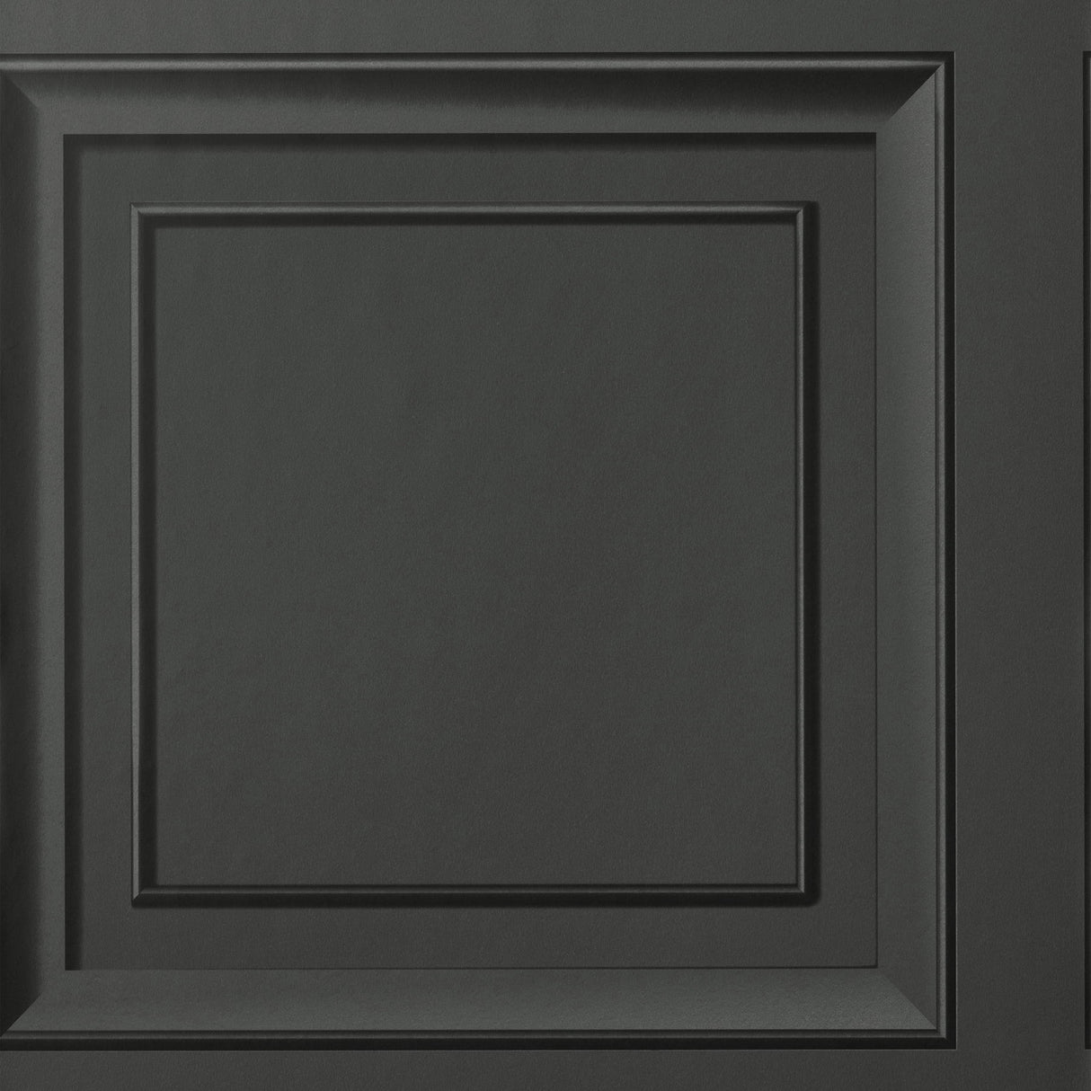 Dark grey square panel wallpaper roll showing classic molding effect