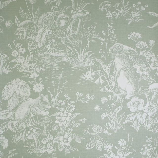 Fine Decor Eames Sage Forest Friends Wallpaper FD43345 in sage with woodland animals