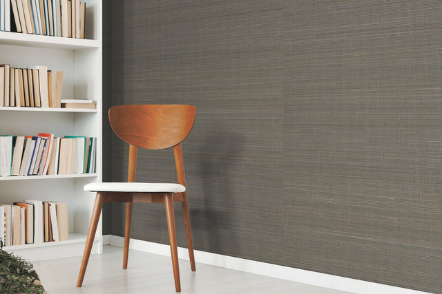 Abaca Weave Black Grasscloth Wallpaper with Natural Woven Texture - York GL0504