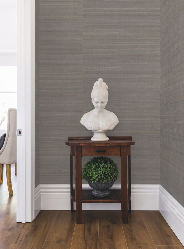 Abaca Weave Black Grasscloth Wallpaper with Natural Woven Texture - York GL0504