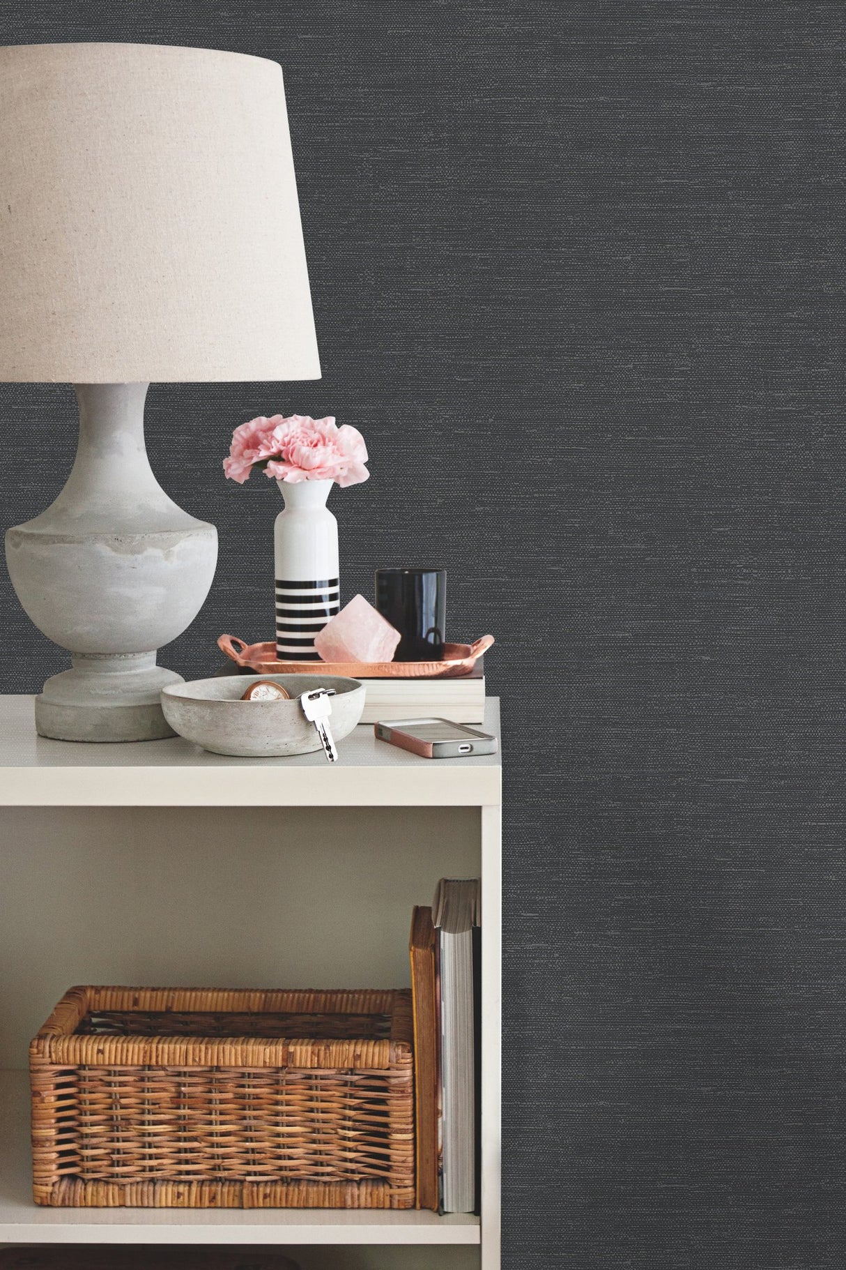 Essence Blue Metallic Wallpaper with Faux Grasscloth Texture - York GL0514N
