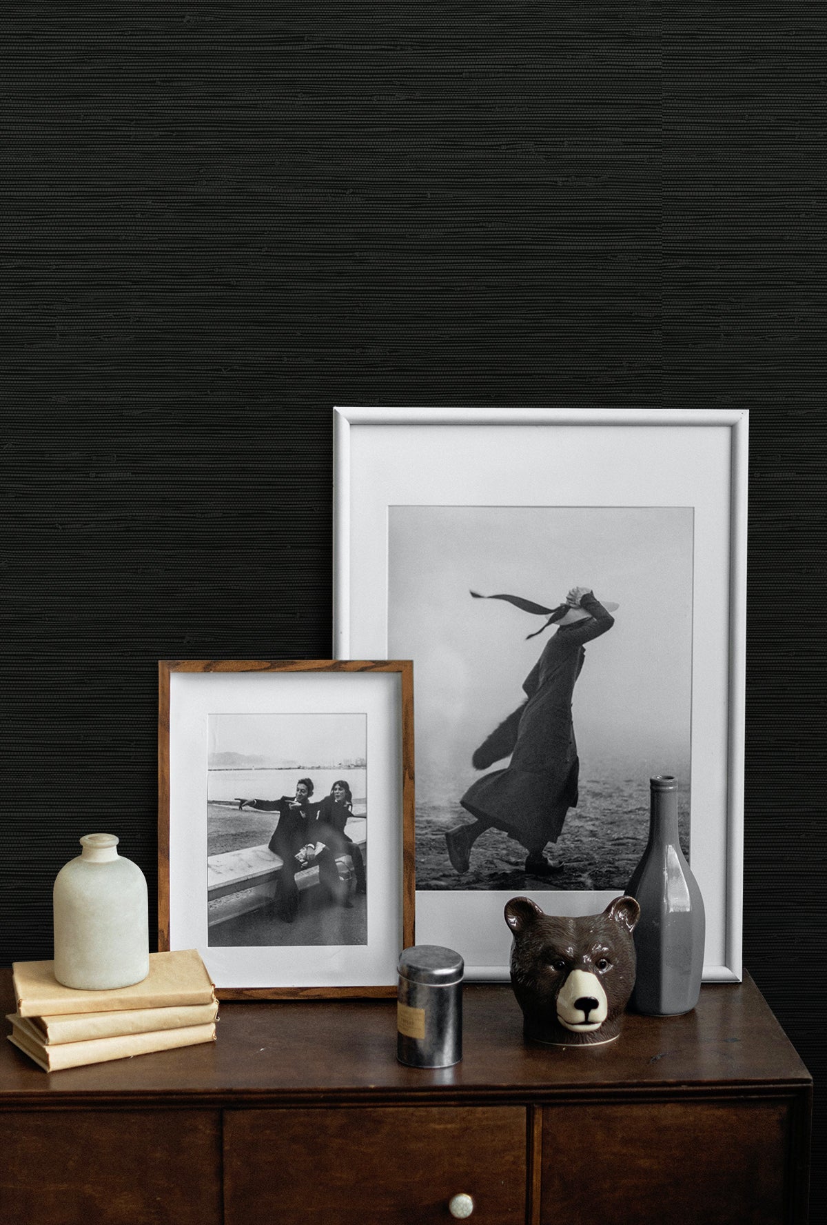 Banni Rich Black by A Lot More Textures Faux Grasscloth Vinyl Wallpaper – Seabrook Designs GL20320