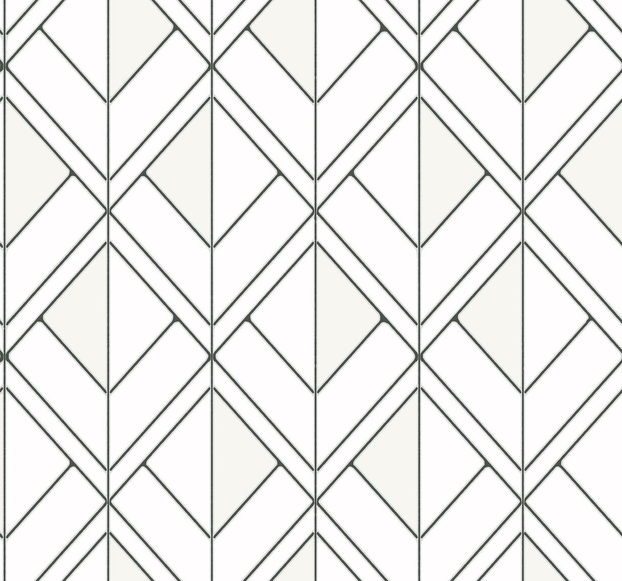 Diamond Shadow White Geometric Wallpaper with Metallic-Outlined Diamond Grid - York GM7552