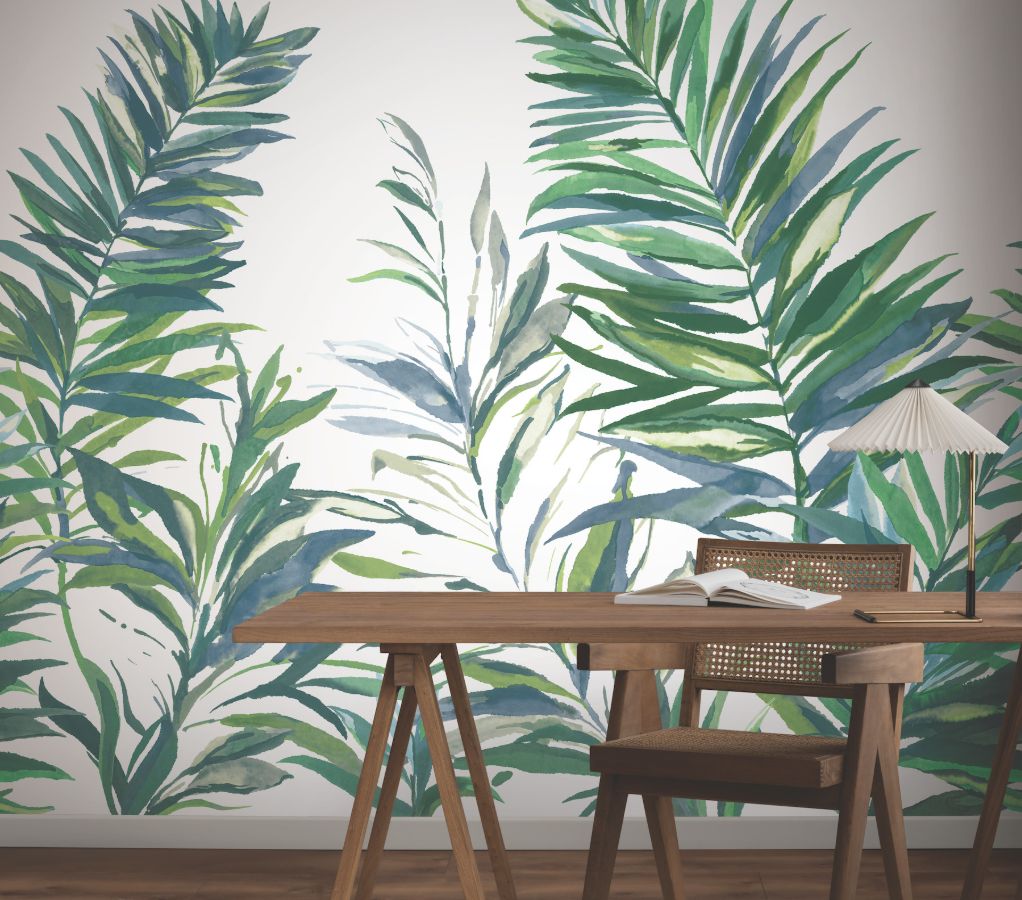 Swaying Palms Green & Blue by York Wallcoverings Botanical Wall Mural – York Wallcoverings GN2546M