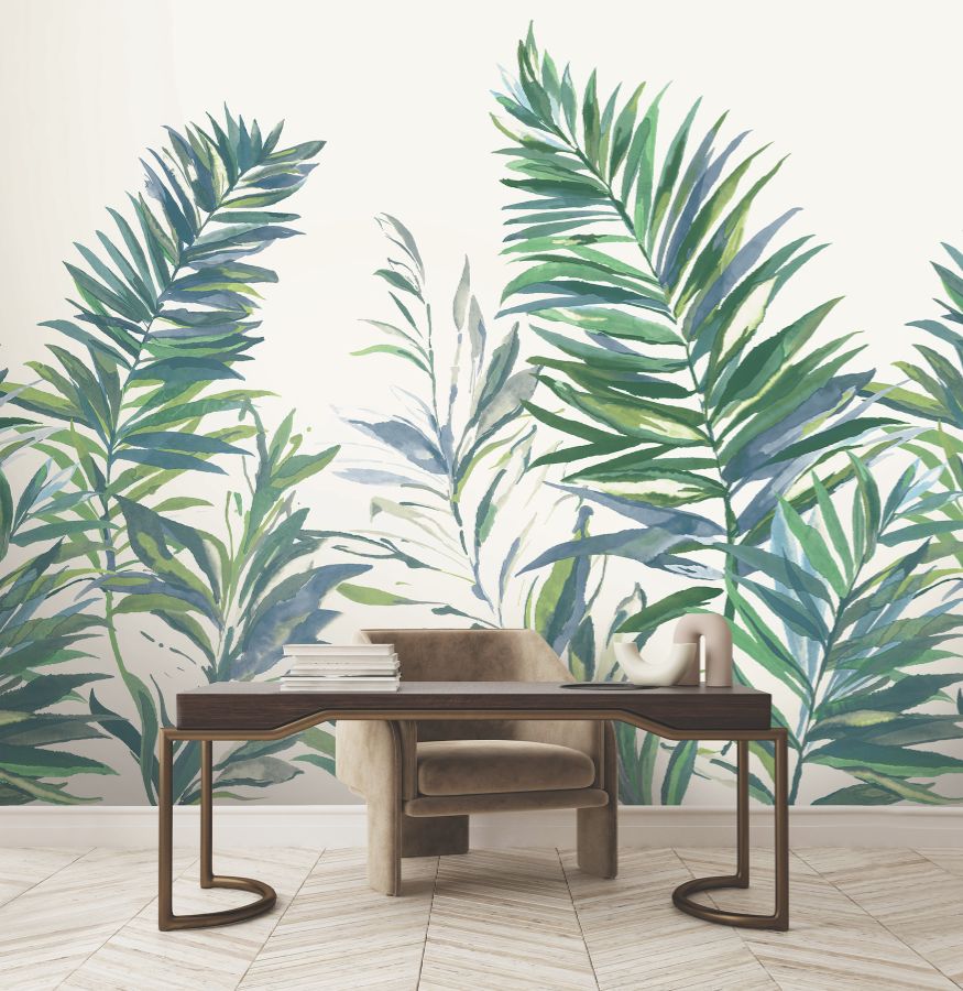 Swaying Palms Green & Blue by York Wallcoverings Botanical Wall Mural – York Wallcoverings GN2546M