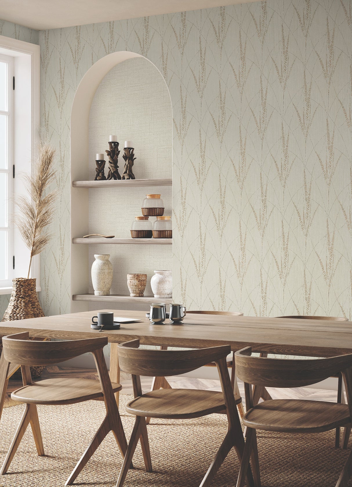 Graceful Willow Stone by York Wallcoverings Foil on Non Woven Botanical Wallpaper – York Wallcoverings GN2644
