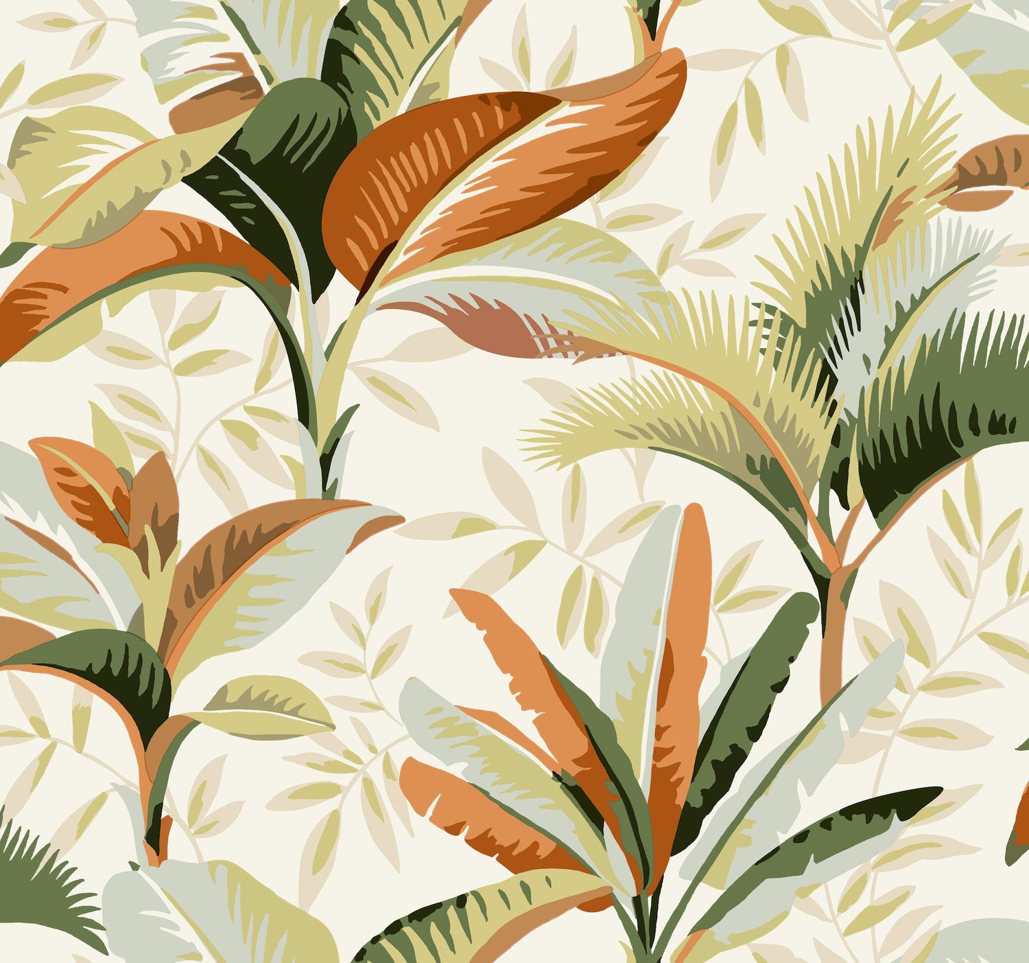 Summerhouse Sienna Wallpaper with Tropical Palm Leaves - York GO8201