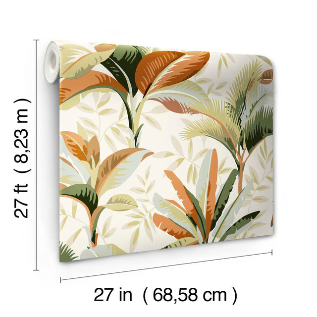 Summerhouse Sienna Wallpaper with Tropical Palm Leaves - York GO8201