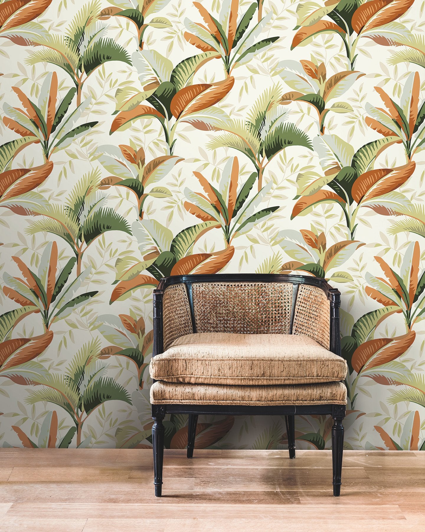 Summerhouse Sienna Wallpaper with Tropical Palm Leaves - York GO8201
