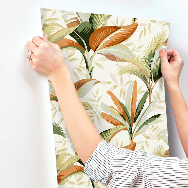 Summerhouse Sienna Wallpaper with Tropical Palm Leaves - York GO8201