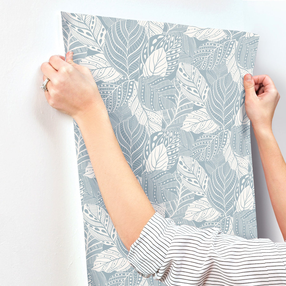 Vinca Blue Wallpaper with Botanical Leaf Silhouette Pattern - York GO8225