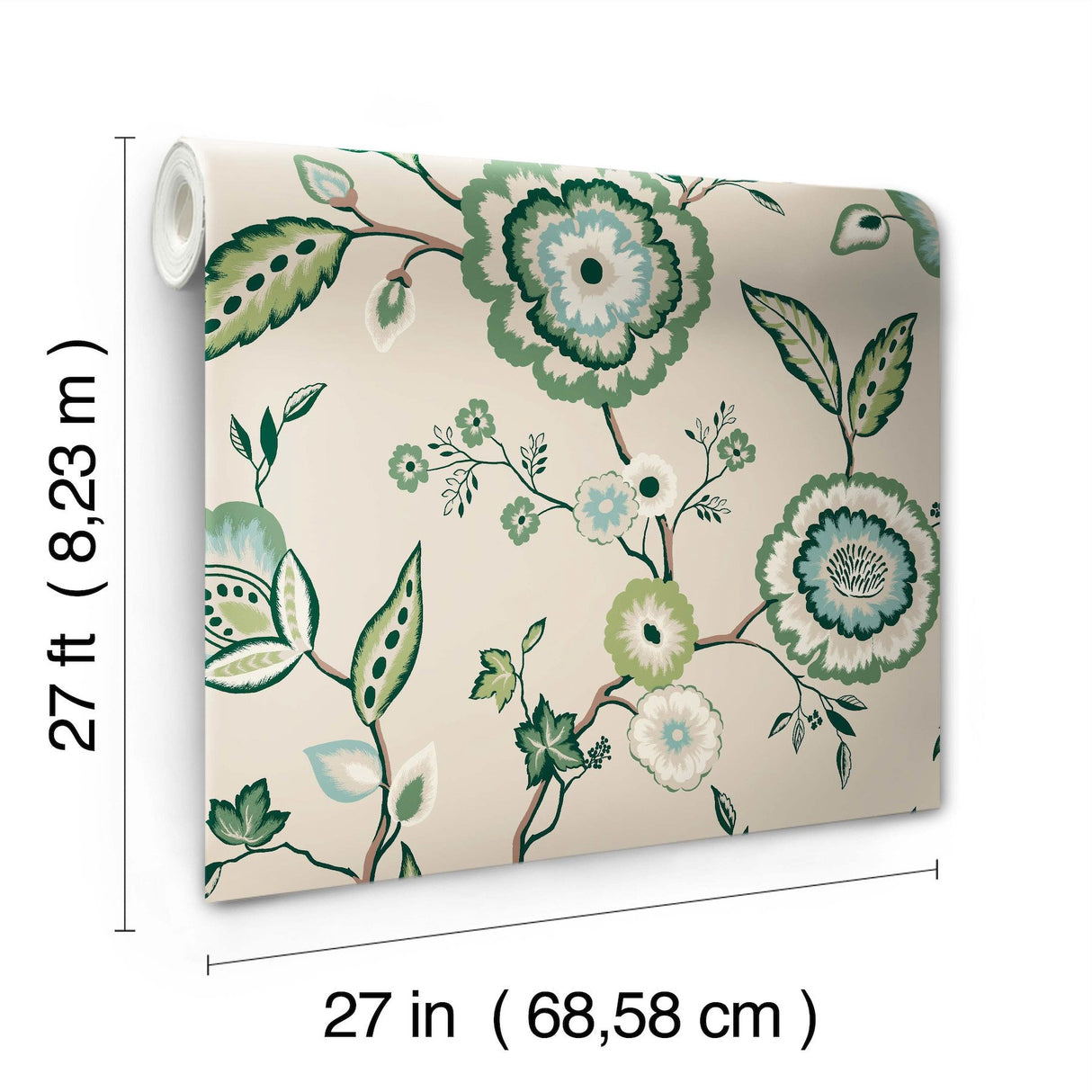 Dahlia Blooms Green & Beige Wallpaper with Floral Jacobean Motif - York GO8233