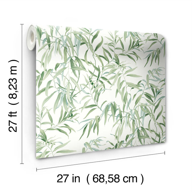 Willow Grove Forest Green Botanical Wallpaper with Sure Strip Prepasted Material - York GO8241