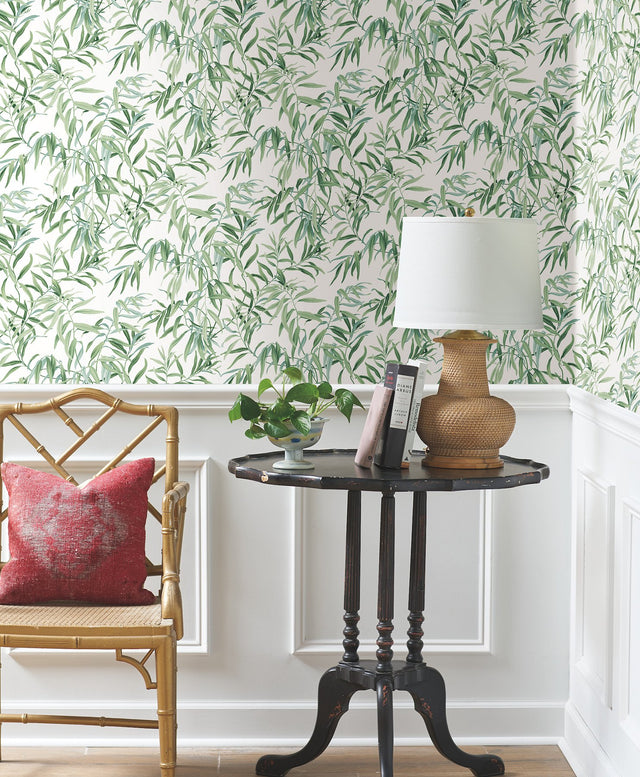 Willow Grove Forest Green Botanical Wallpaper with Sure Strip Prepasted Material - York GO8241