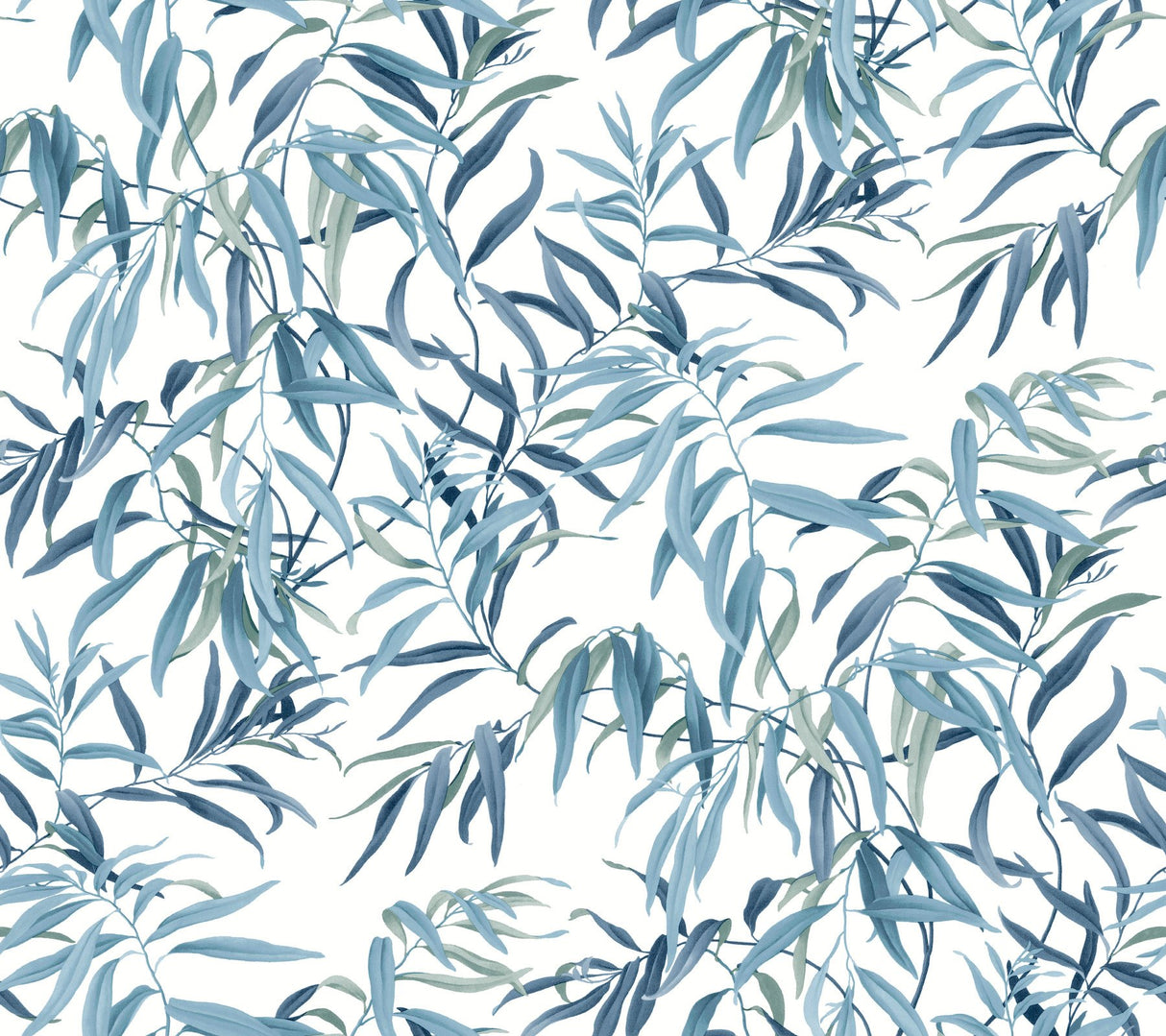 Willow Grove Sky Blue Wallpaper with Botanical Willow Leaf Pattern - York GO8242