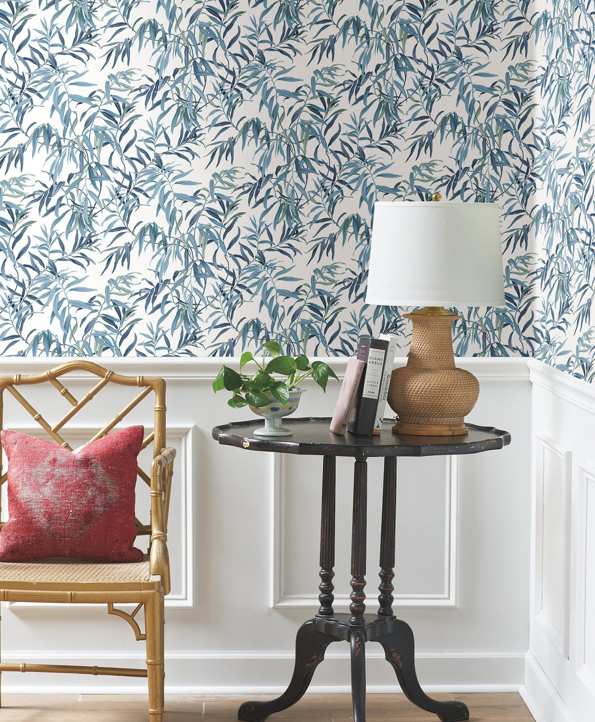 Willow Grove Sky Blue Wallpaper with Botanical Willow Leaf Pattern - York GO8242