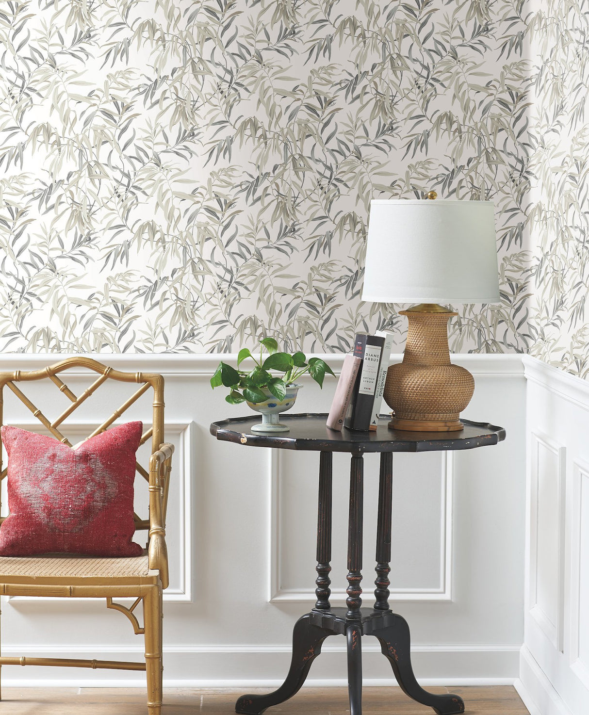 Willow Grove Sand Wallpaper with Botanical Willow Leaf Pattern - York GO8243