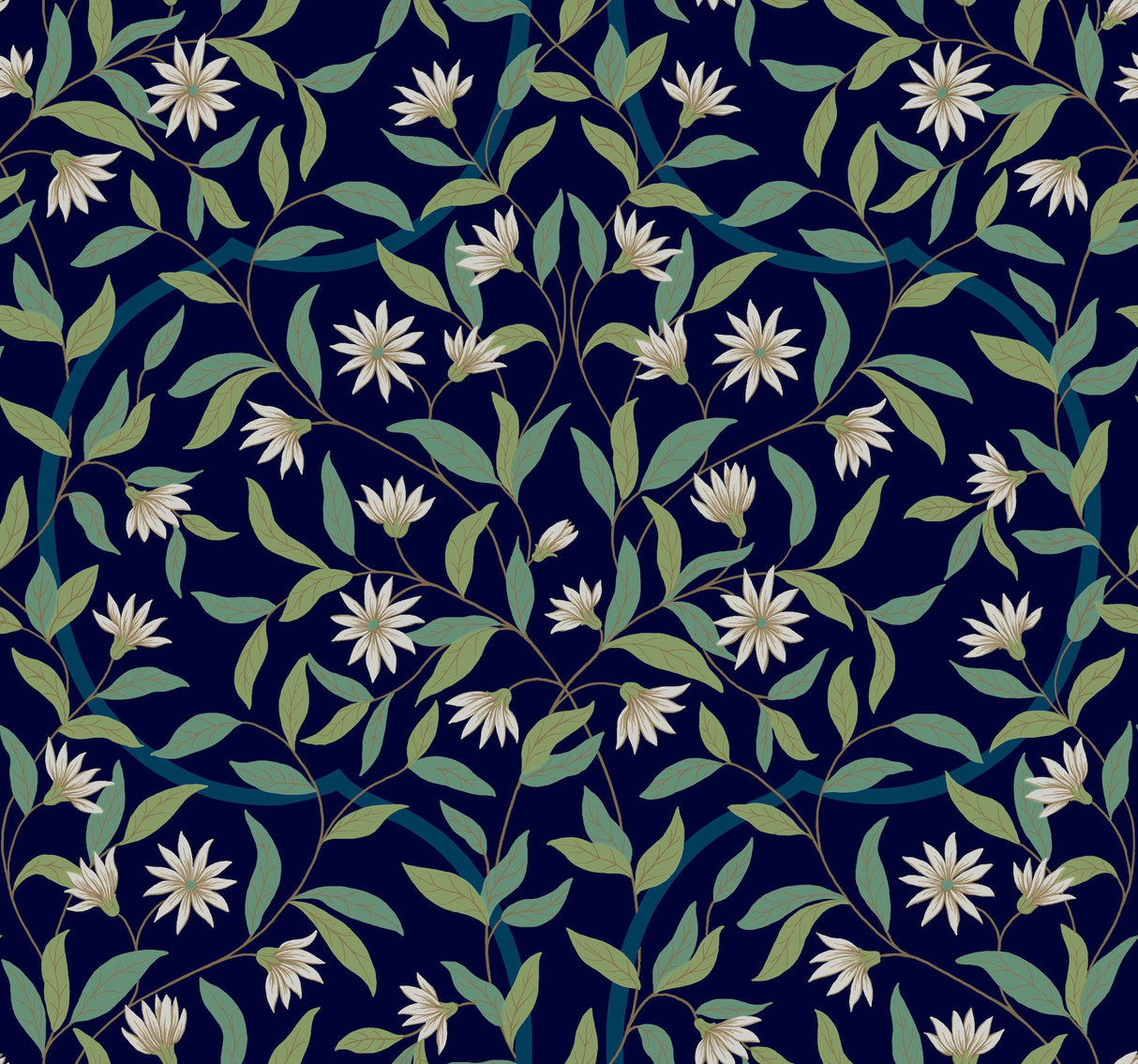 Jasmine Blue Metallic Floral Sure Strip Prepasted Wallpaper - York GO8251