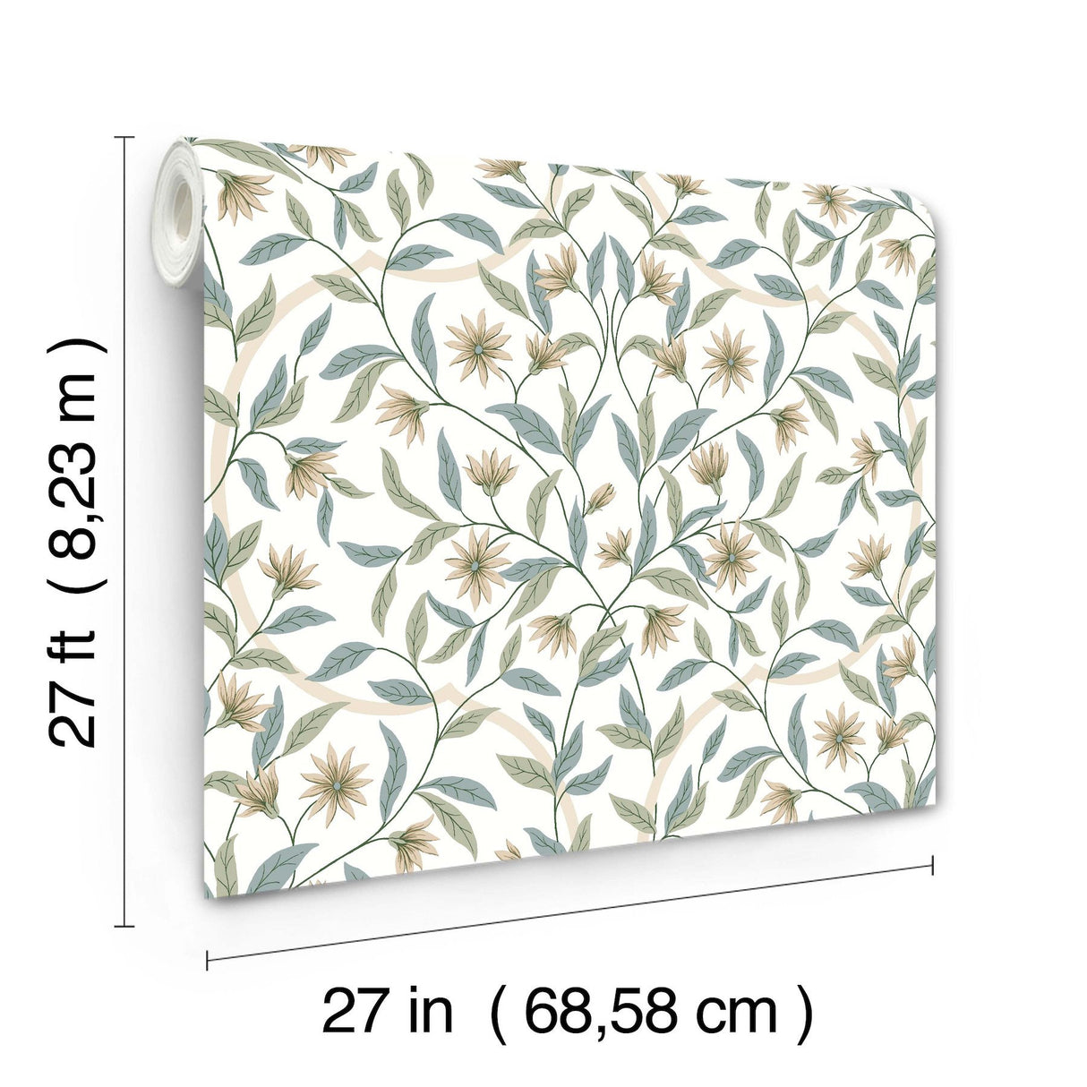 Jasmine Eucalyptus Floral Prepasted Wallpaper in Green and Beige - York GO8253