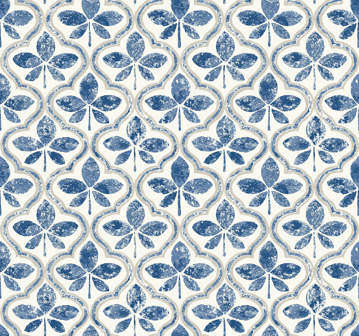 Sevilla Cobalt Geometric Ogee Leaf Prepasted Wallpaper - York GO8273
