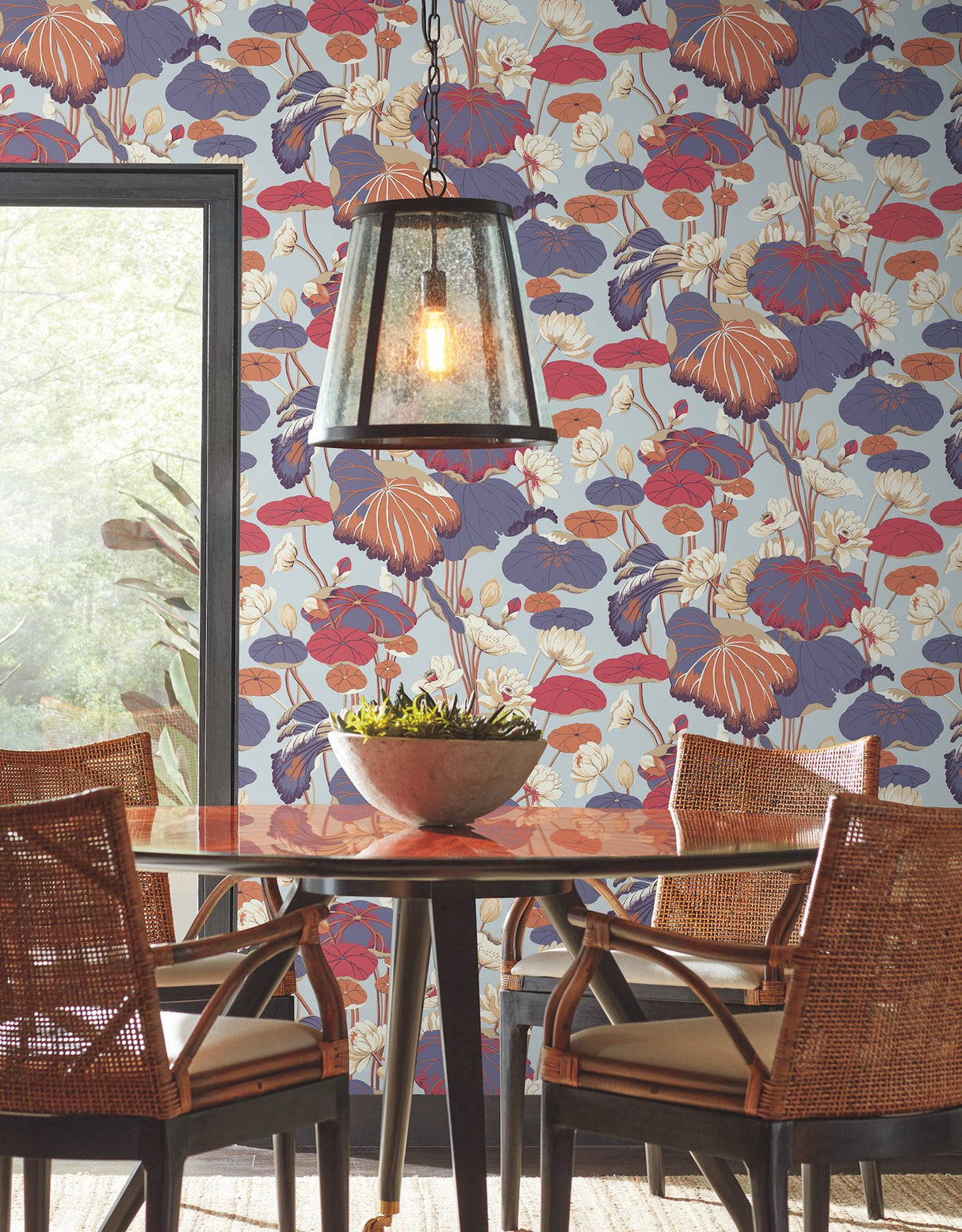 Lotus Pond Purple & Pink Wallpaper with Botanical Lotus Motif, Sure Strip Prepasted - York GO8291