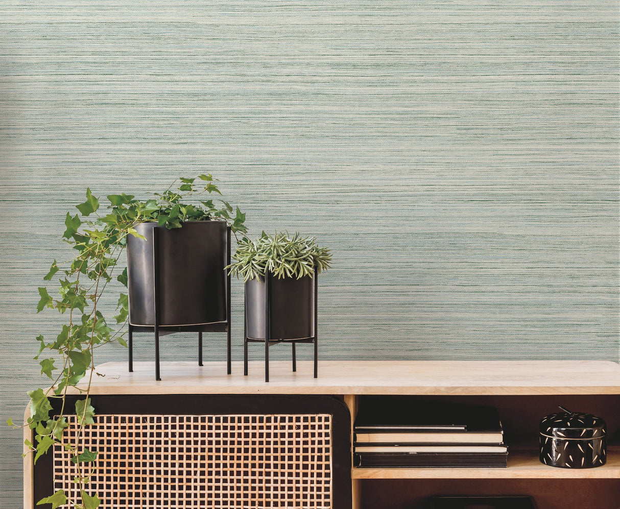 Fountain Grass Jade Faux Grasscloth Textured Prepasted Wallpaper - York GO8303