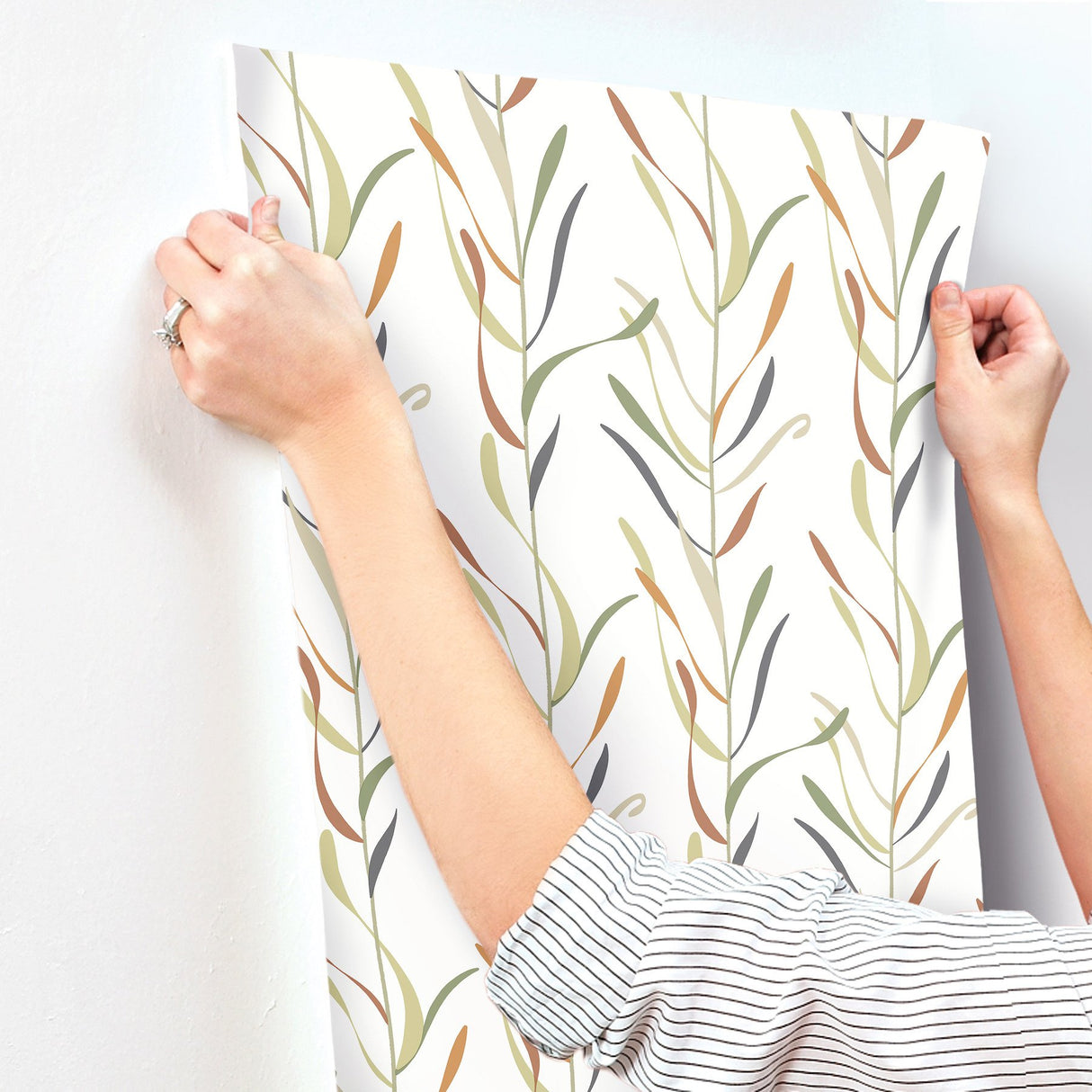 Chloe Vine Sienna Botanical Prepasted Wallpaper with Stylized Leaf Stripes - York GO8321