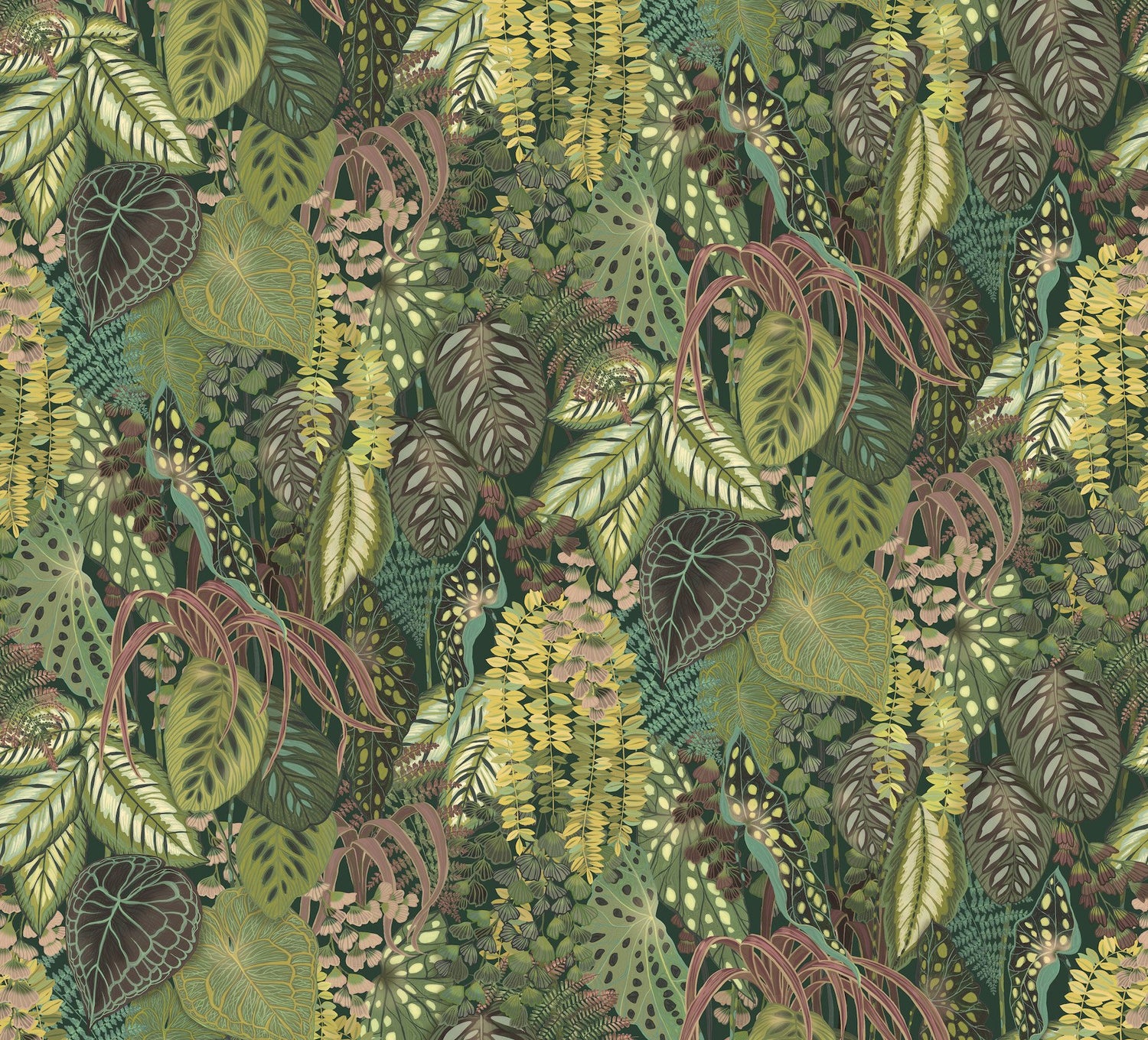 Greenery Jade Tropical Botanical Multi Green & Black Wall Mural - York GO8331M