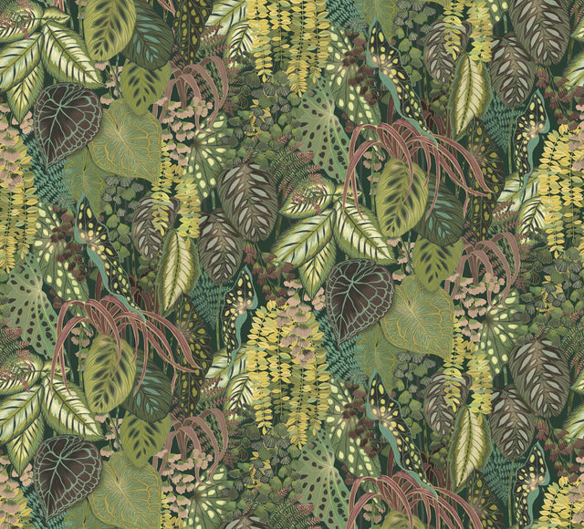 Greenery Jade Tropical Botanical Multi Green & Black Wall Mural - York GO8331M