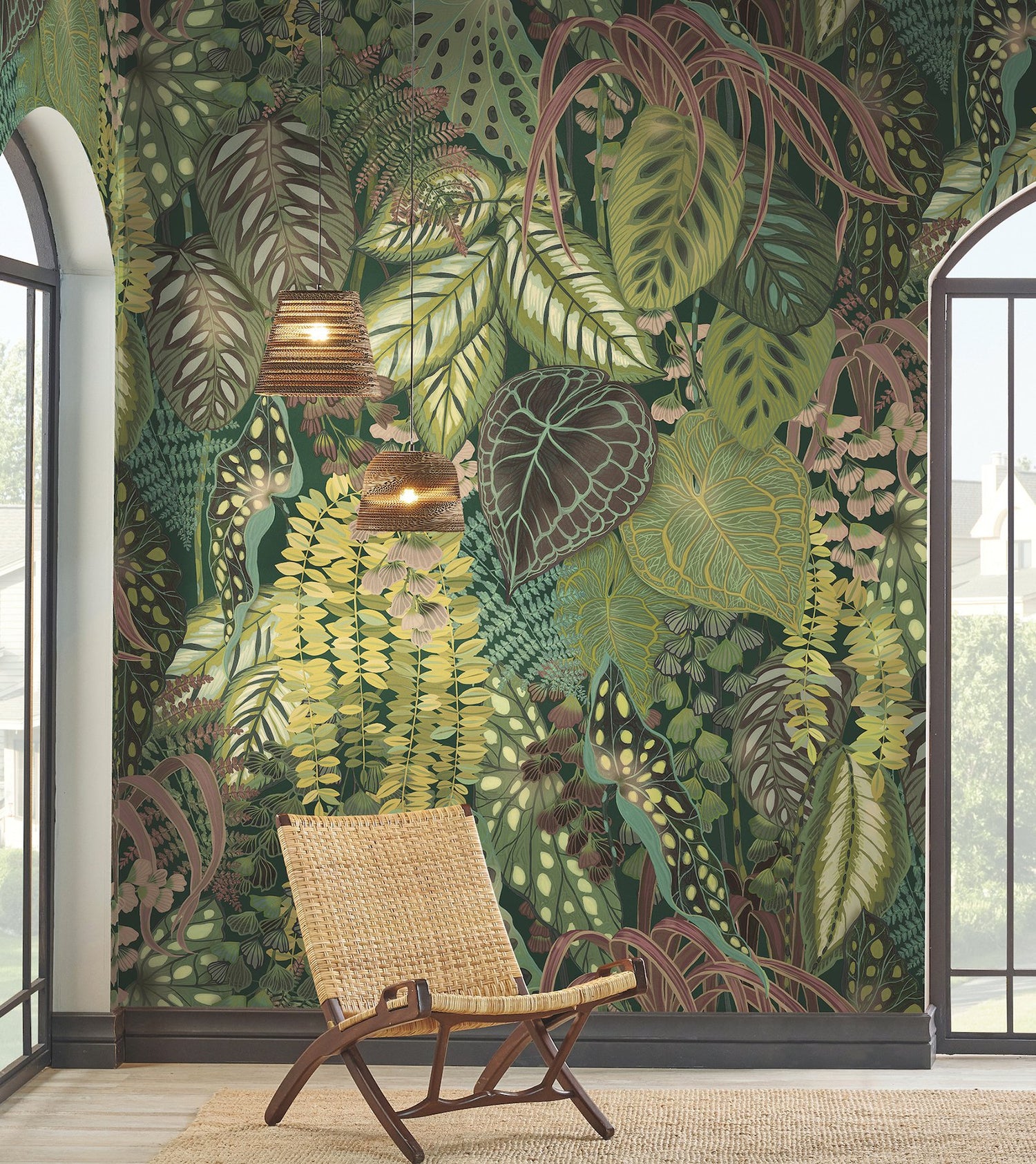 Greenery Jade Tropical Botanical Multi Green & Black Wall Mural - York GO8331M