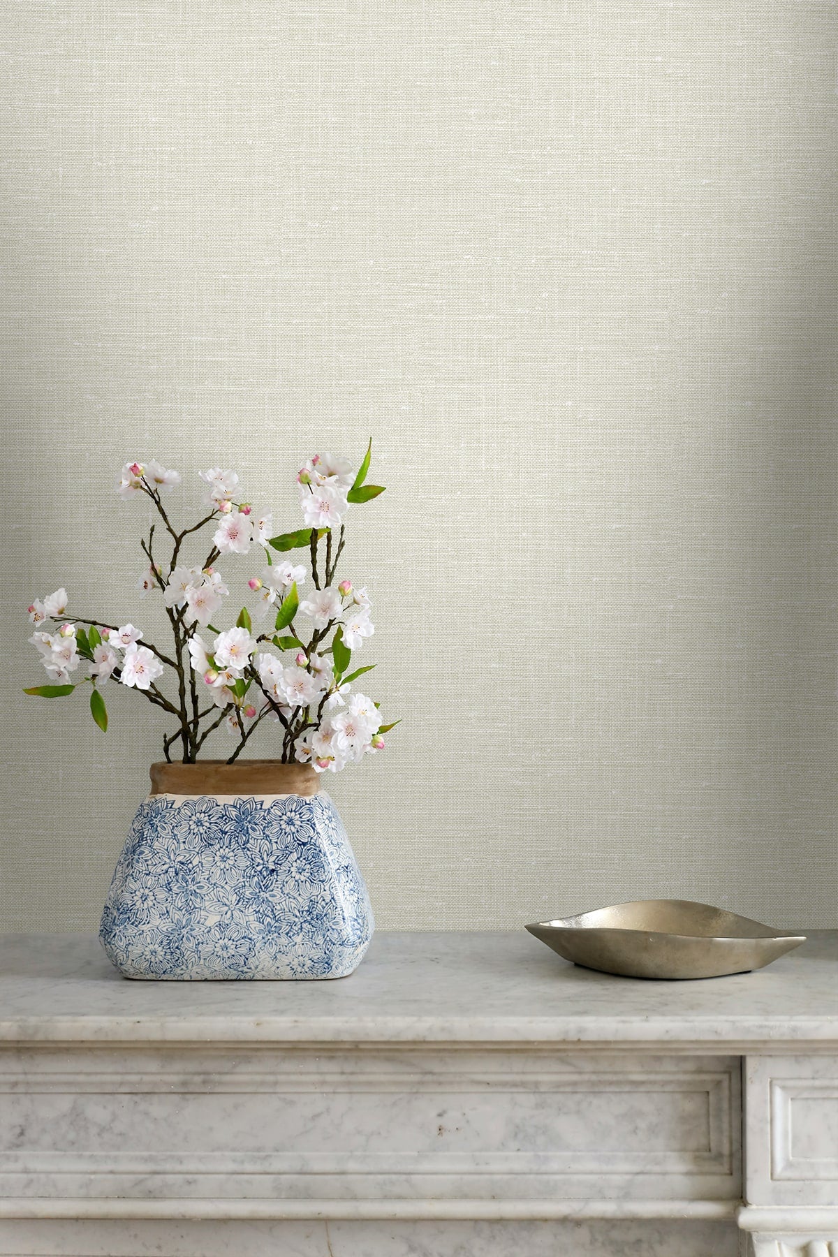 Nomi Ivory by Linen & Silk Textures Faux Linen Vinyl Wallpaper – Seabrook Designs GT30002