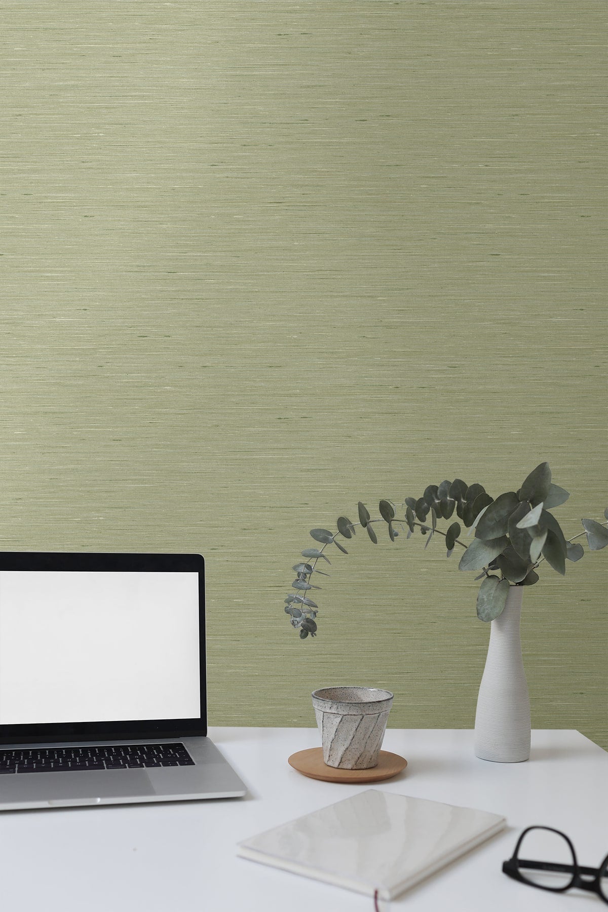 Bangkok Fall Green by Linen & Silk Textures Faux Silk Texture Wallpaper – Seabrook Designs GT30119