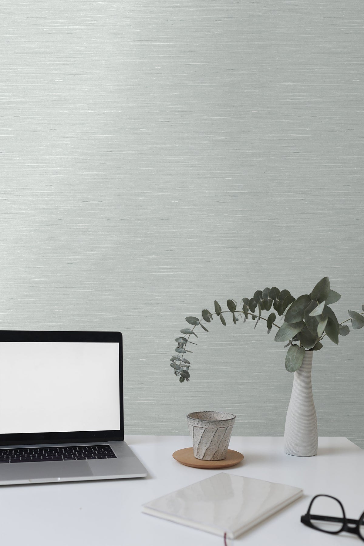Bangkok Winter Blue by Linen & Silk Textures Faux Silk Texture Wallpaper – Seabrook Designs GT30120