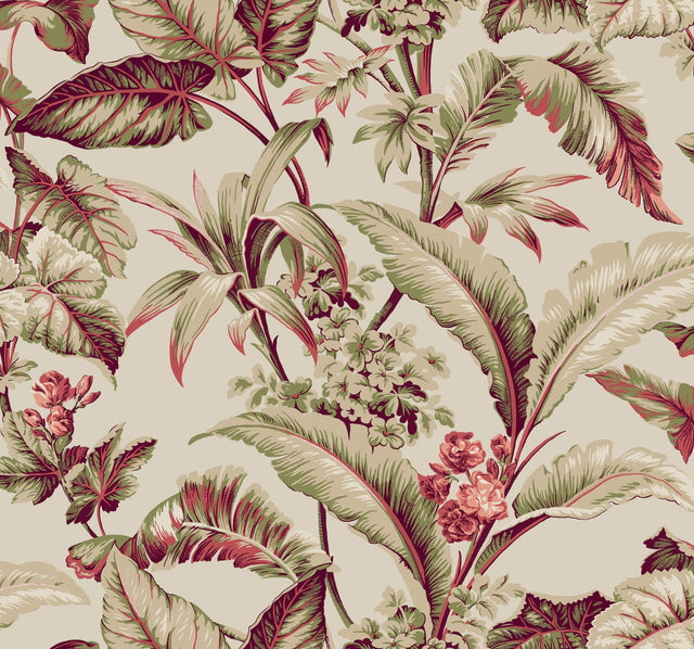 Mystic Isle Taupe Tropical Wallpaper with Eclectic Tropical Foliage Motif - York GT4501