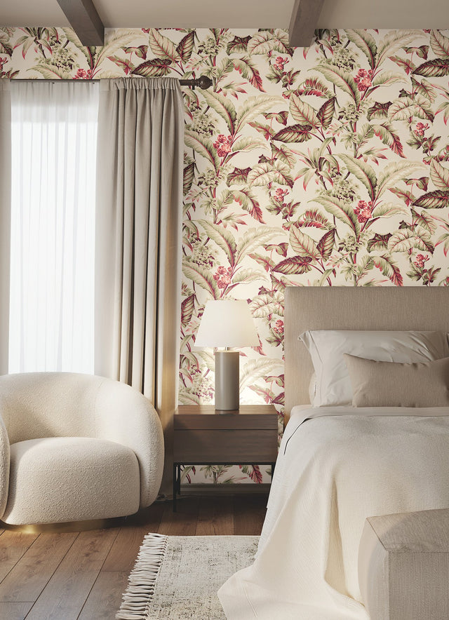 Mystic Isle Taupe Tropical Wallpaper with Eclectic Tropical Foliage Motif - York GT4501